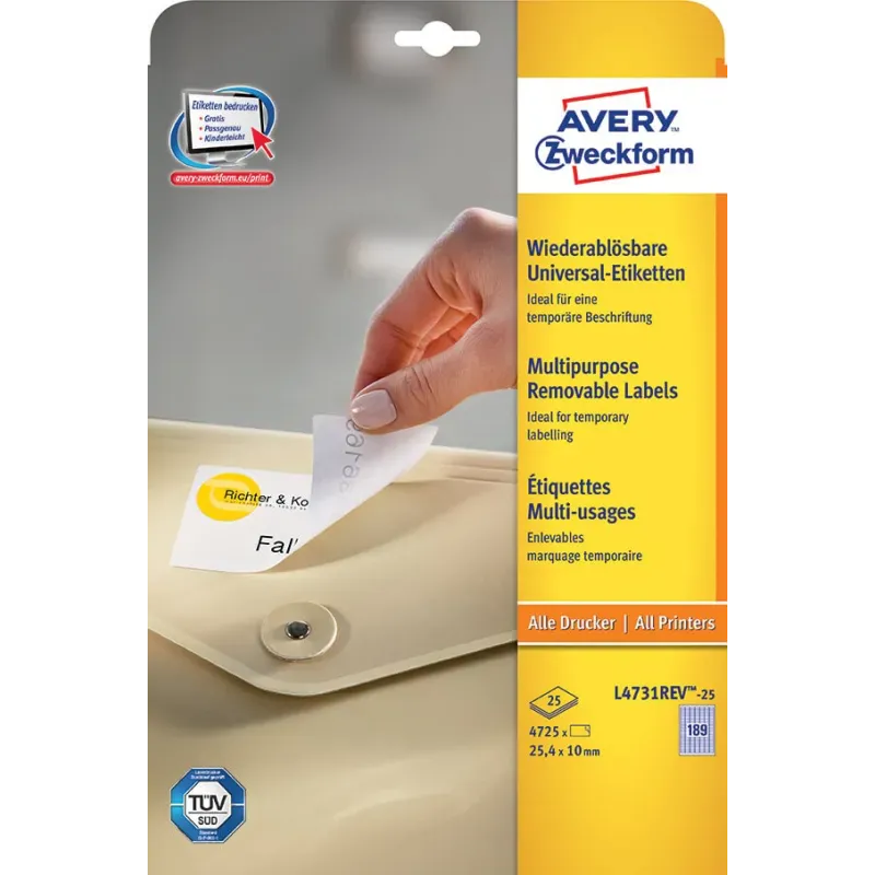 Odstranljive univerzalne etikete 25,4 x 10 mm