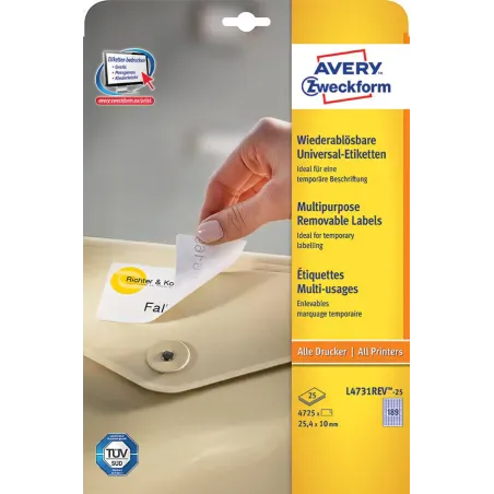 Odstranljive univerzalne etikete 25,4 x 10 mm