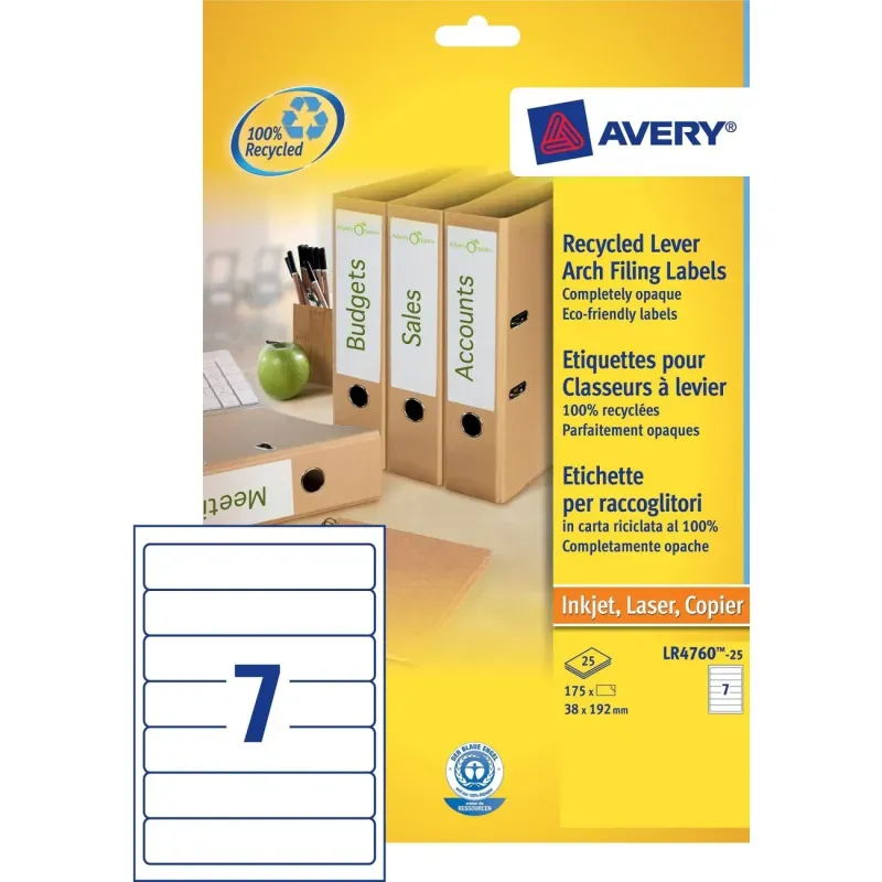 Reciklirane etikete za ozke registratorje 192 x 38 mm