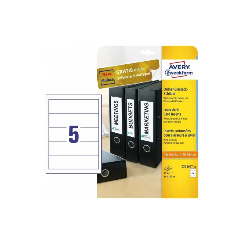 Vstavni kartončki za hrbtišča registratorjev 190 x 54 mm