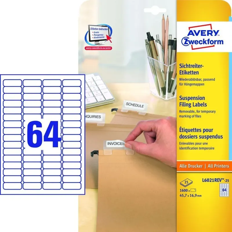 Odstranljive etikete za viseče mape 45,7 x 16,9 mm