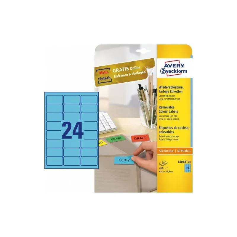 Odstranljive modre etikete 63,5 x 33,9 mm