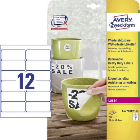 Zelo odporne odstranljive poliesterske etikete, bele, 99.1 x 42.3 mm