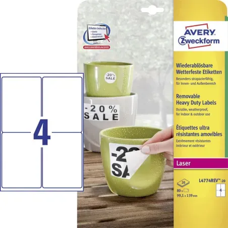 Zelo odporne odstranljive poliesterske  etikete, bele 99.1 x 139 mm 