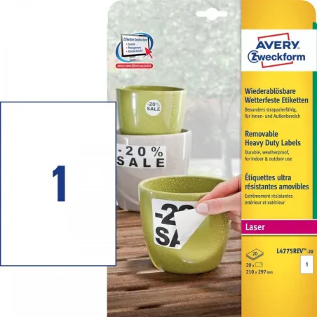 Zelo odporne odstranljive poliesterske etikete, bele 210 x 297 mm