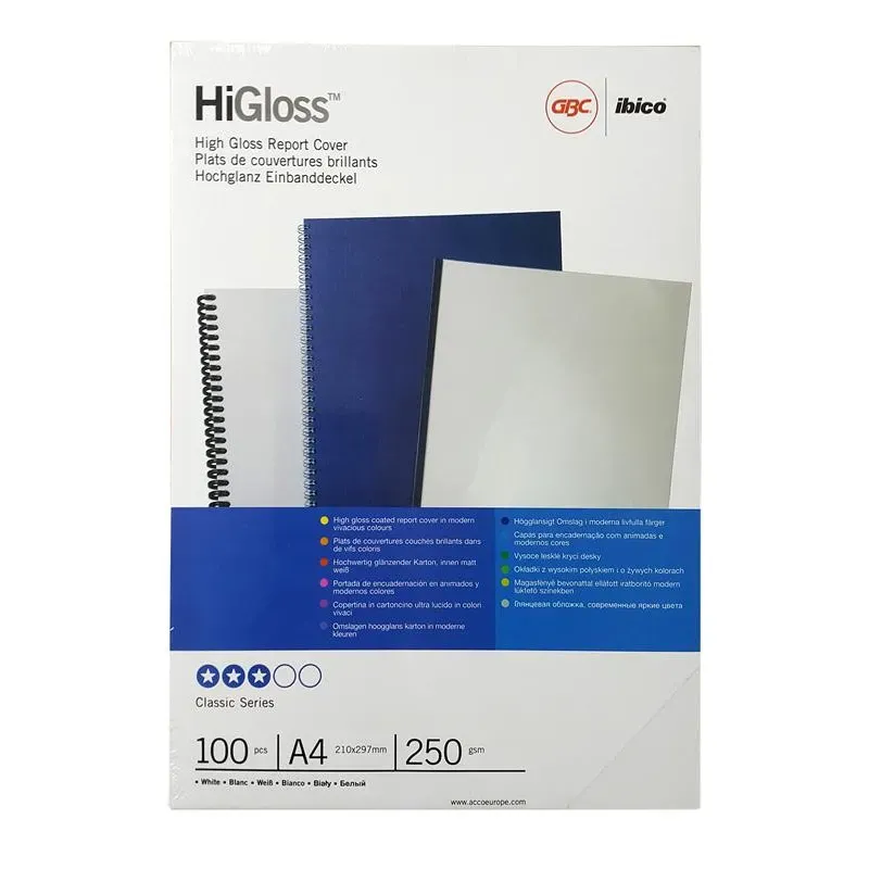 Karton za vezavo GBC, A4 250 g,  bel svetleč
