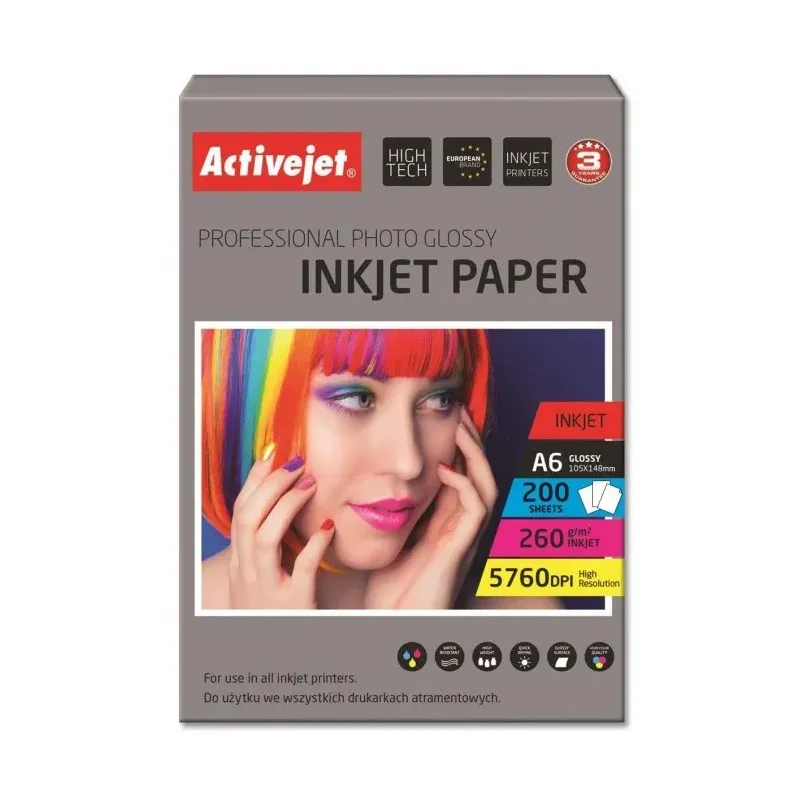 Foto papir Activejet 10 x 15 cm, Inkjet Glossy 260g, 200/1