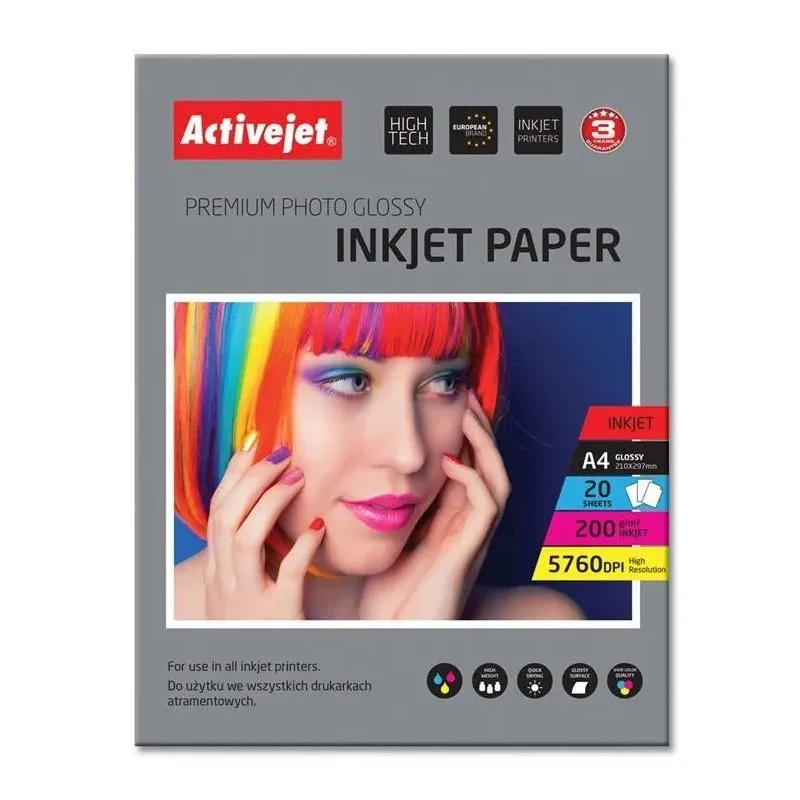 Foto papir Activejet A4 Inkjet Glossy 200 g,  20/1