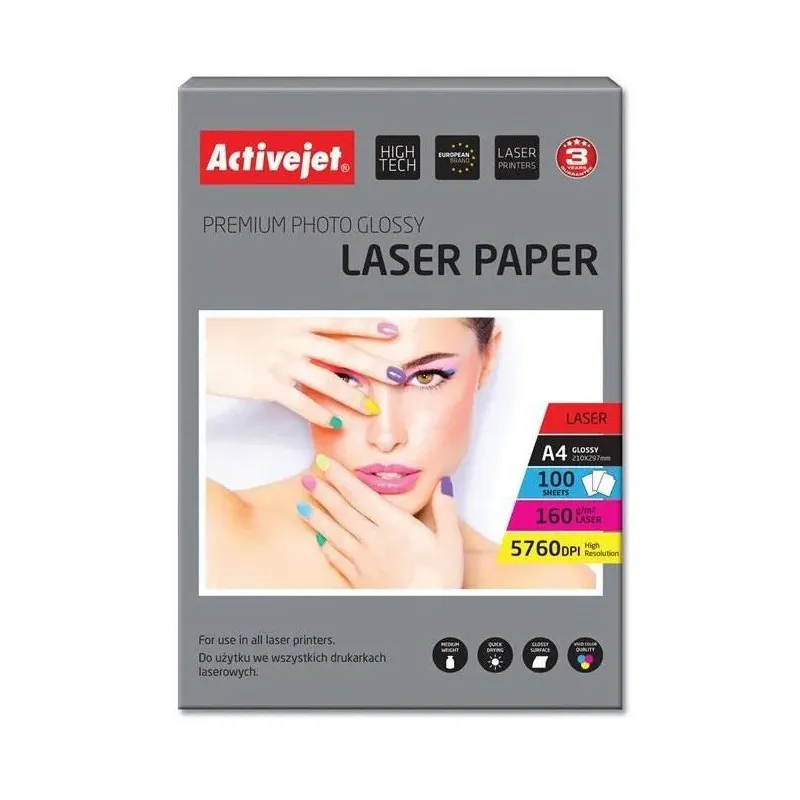 Foto papir Activejet A4 Laser Glossy 160 g,  100/1