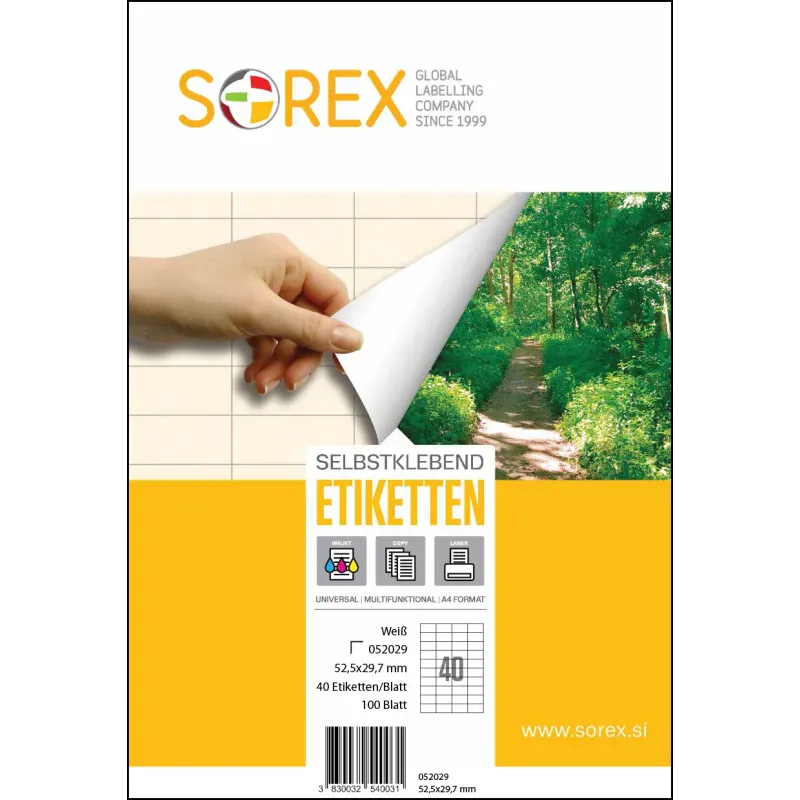 Etikete Sorex 52,5 x 29,7 mm, 100/1
