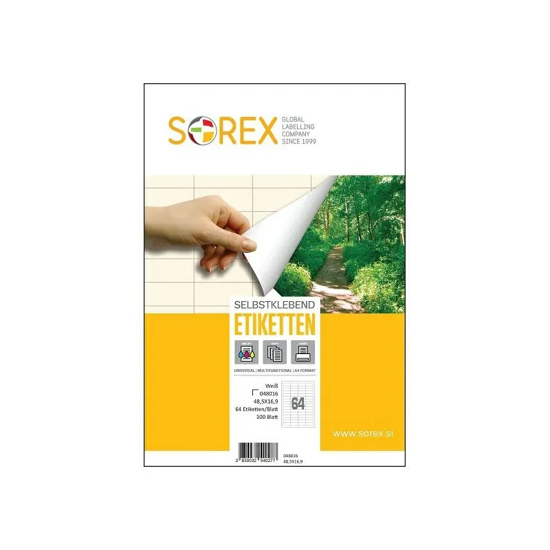 Etikete Sorex 48,5 x 16,9 mm, 100/1