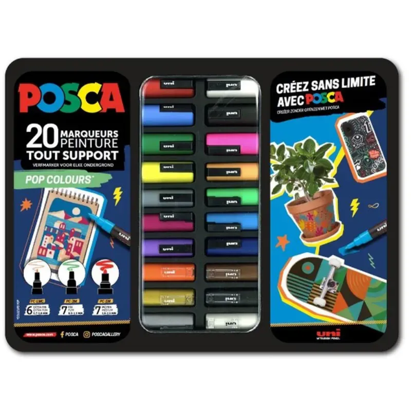 POSCA 20/1 mix v kovinski škatli, pop colours