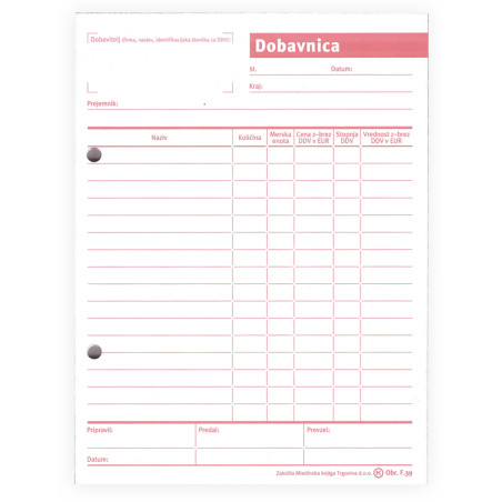 Dobavnica A5 samokopirna, obr.F.39